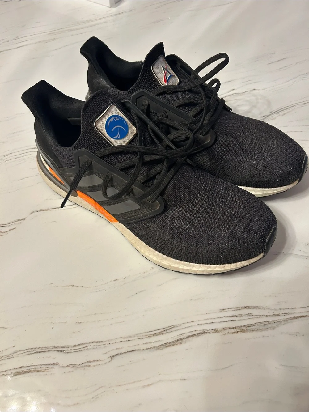 adidas Black Knit Running Shoes with Orange Accents